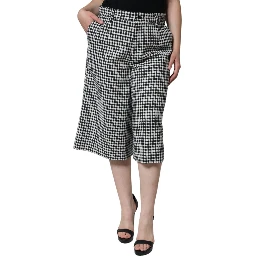 Black White Houndstooth Cropped Wide Leg Pants