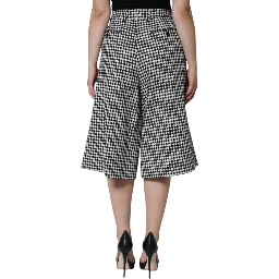Black White Houndstooth Cropped Wide Leg Pants