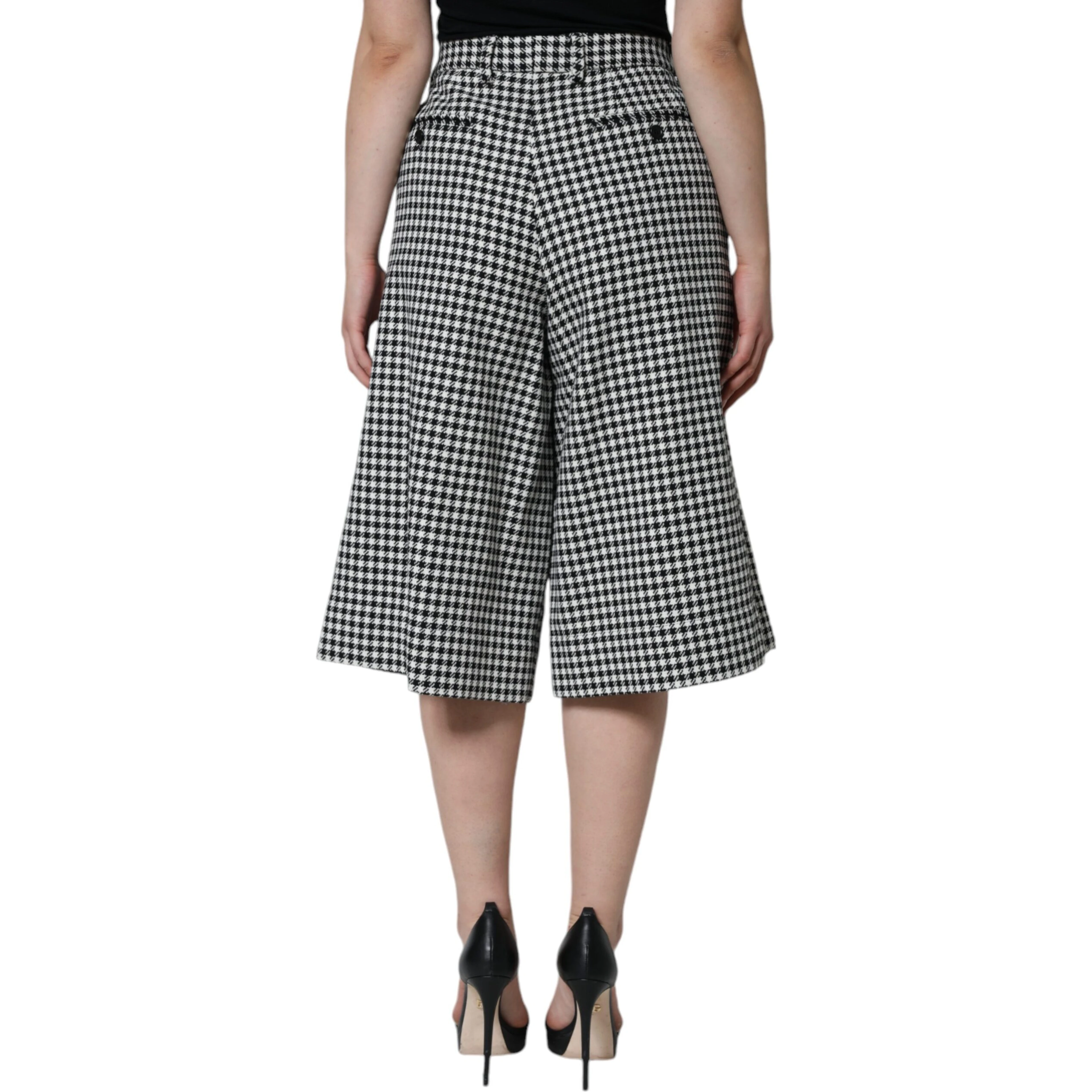 Black White Houndstooth Cropped Wide Leg Pants