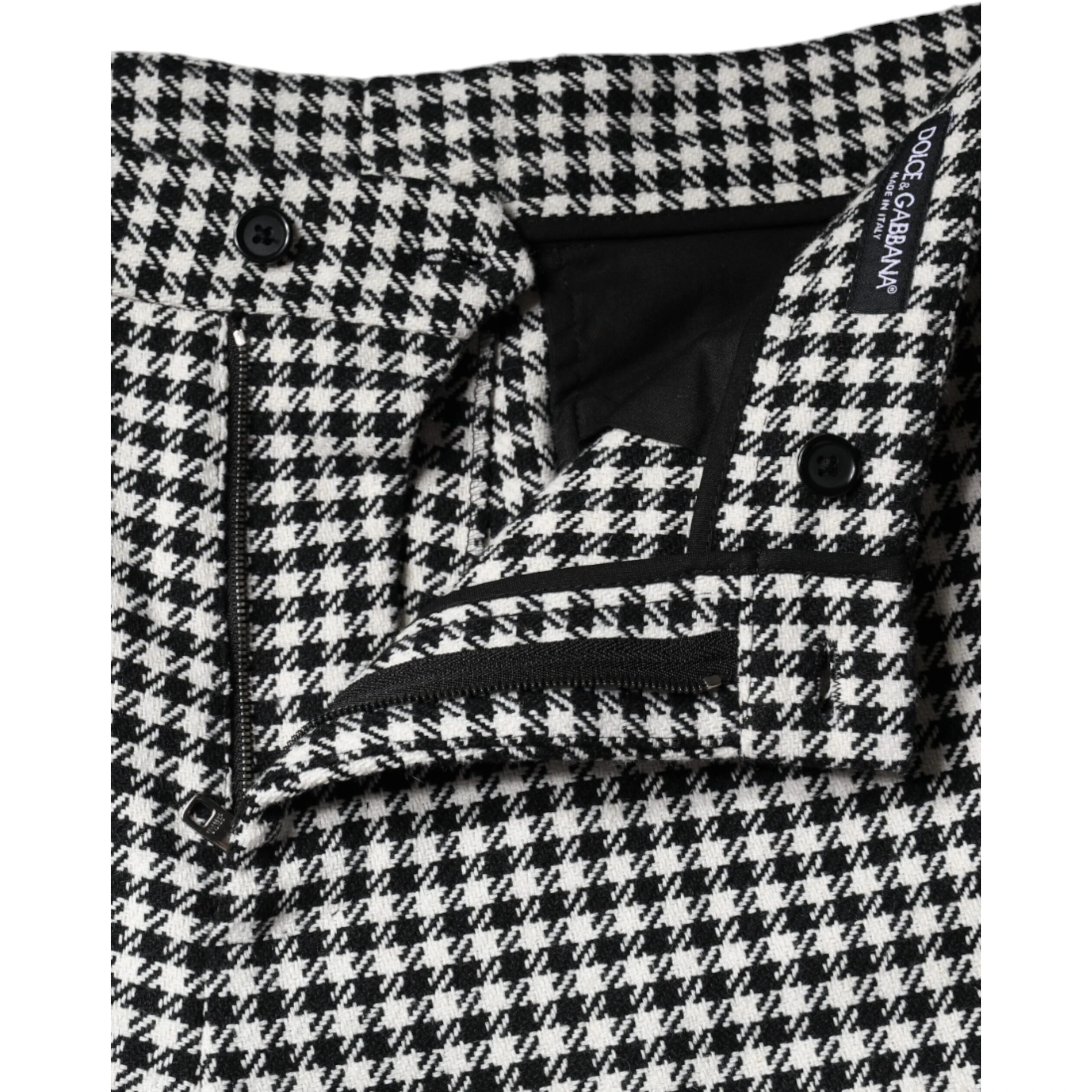Black White Houndstooth Cropped Wide Leg Pants