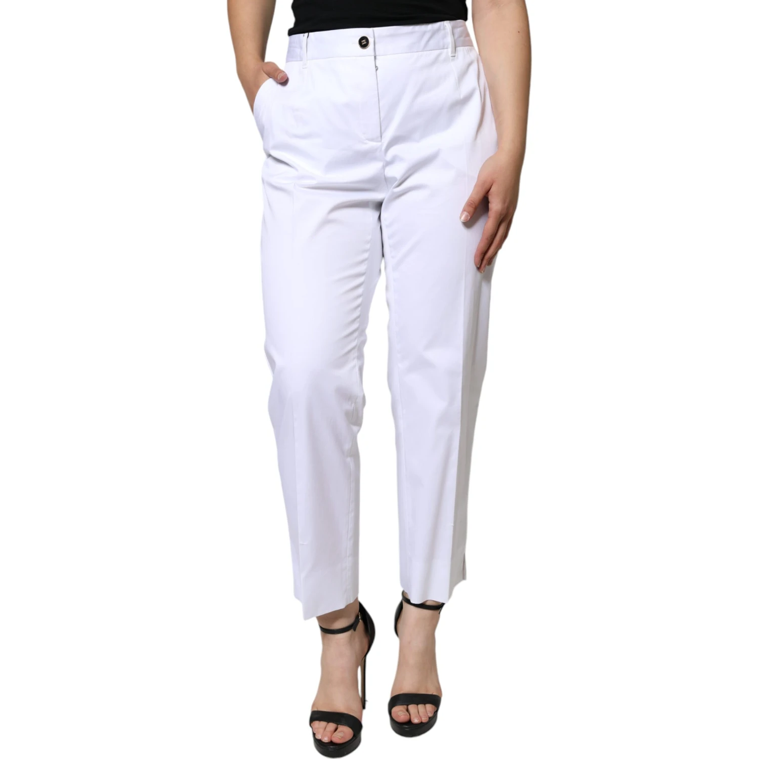 White Cotton Mid Waist Tapered Denim Jeans