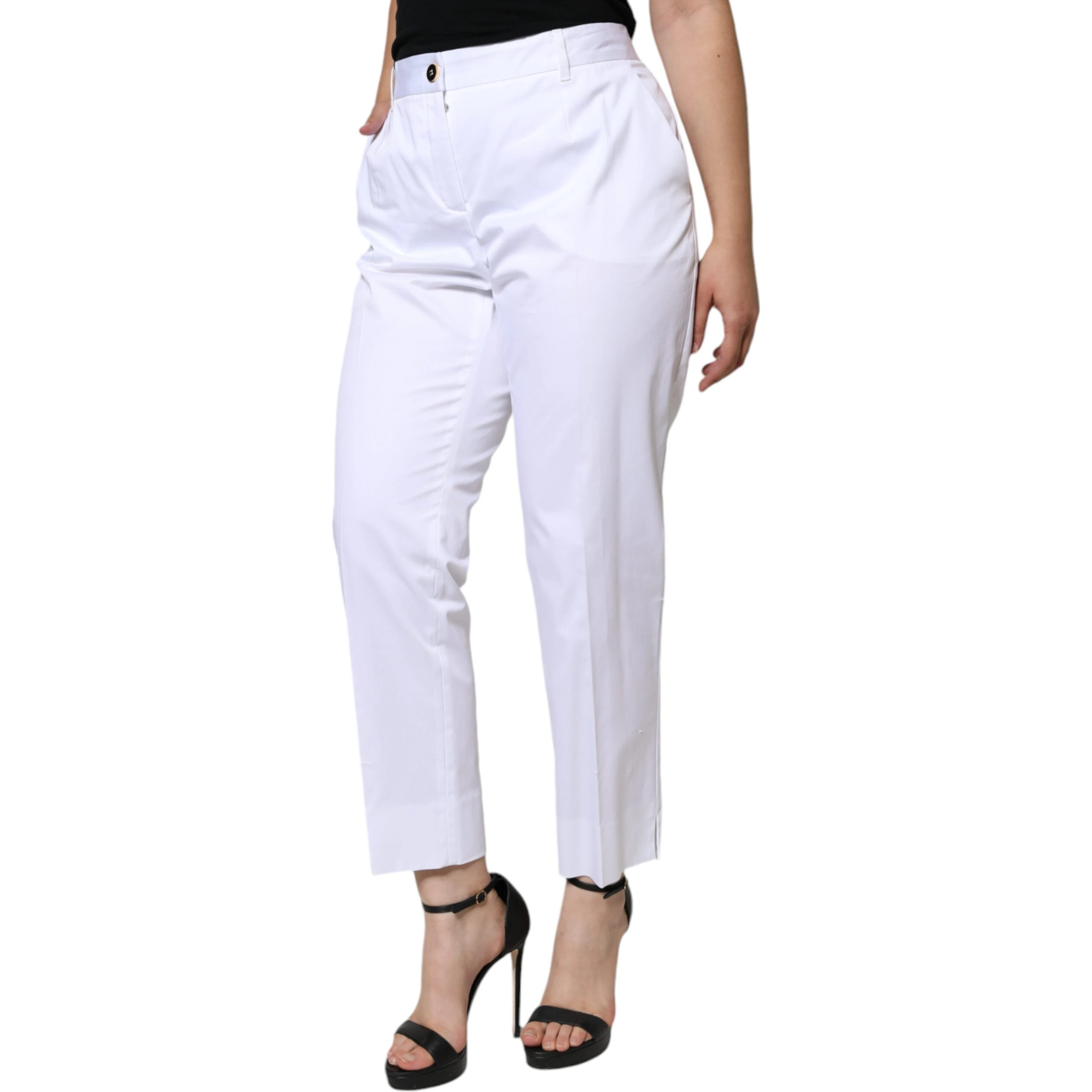 White Cotton Mid Waist Tapered Denim Jeans