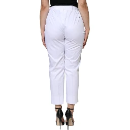 White Cotton Mid Waist Tapered Denim Jeans