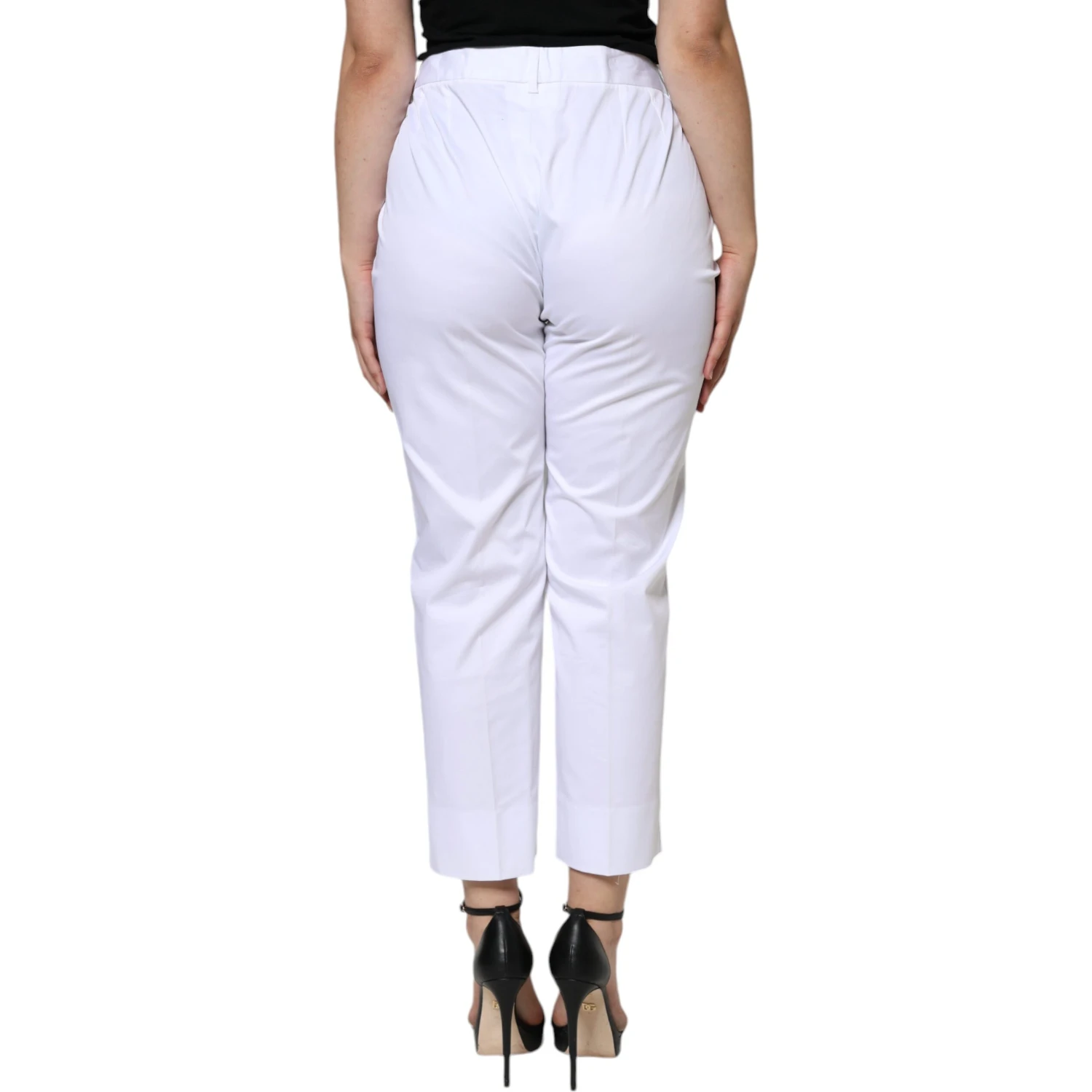 White Cotton Mid Waist Tapered Denim Jeans