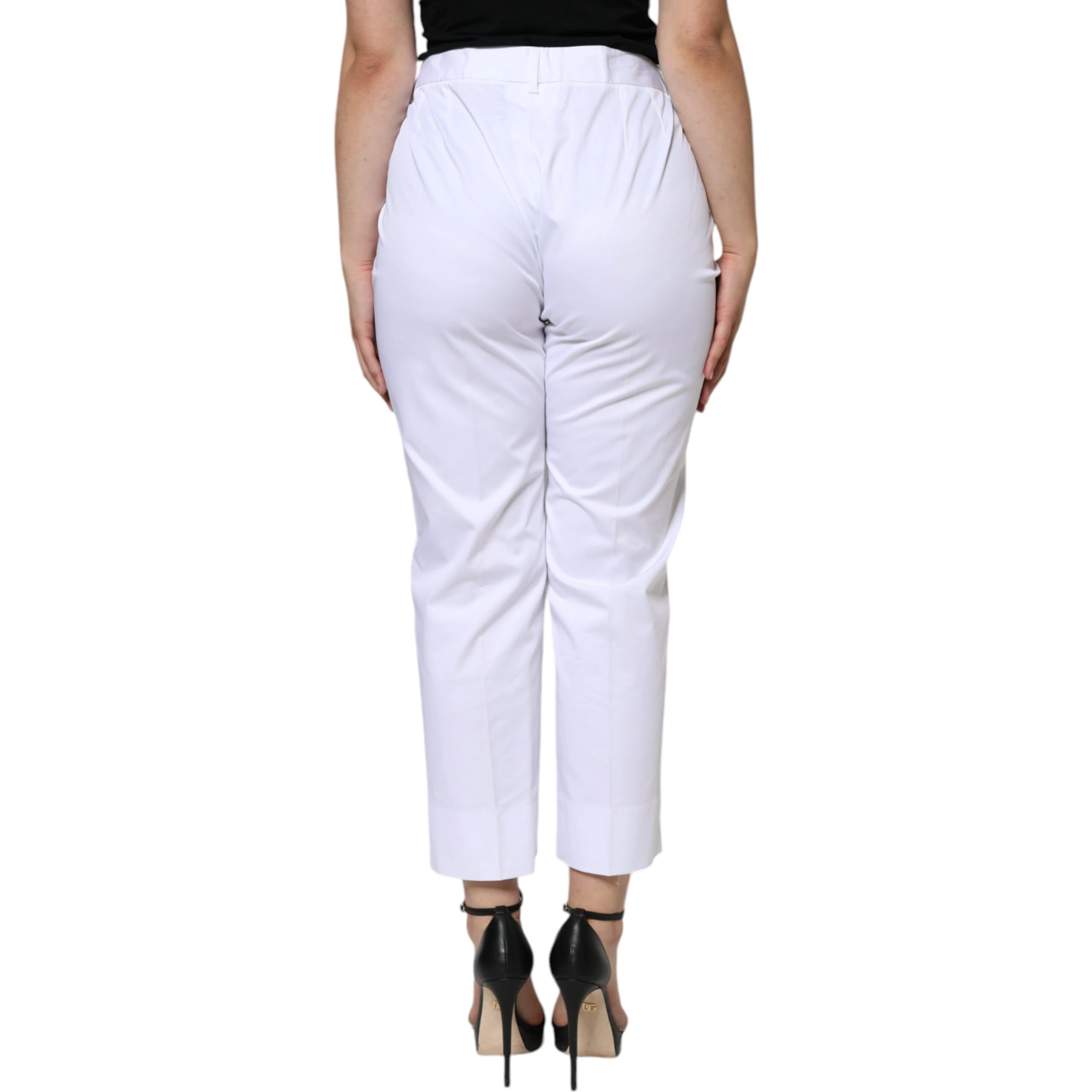 White Cotton Mid Waist Tapered Denim Jeans