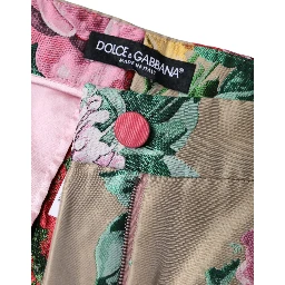 Beige Floral Jacquard High Waist Tapered Pants