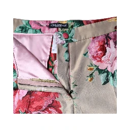 Beige Floral Jacquard High Waist Tapered Pants