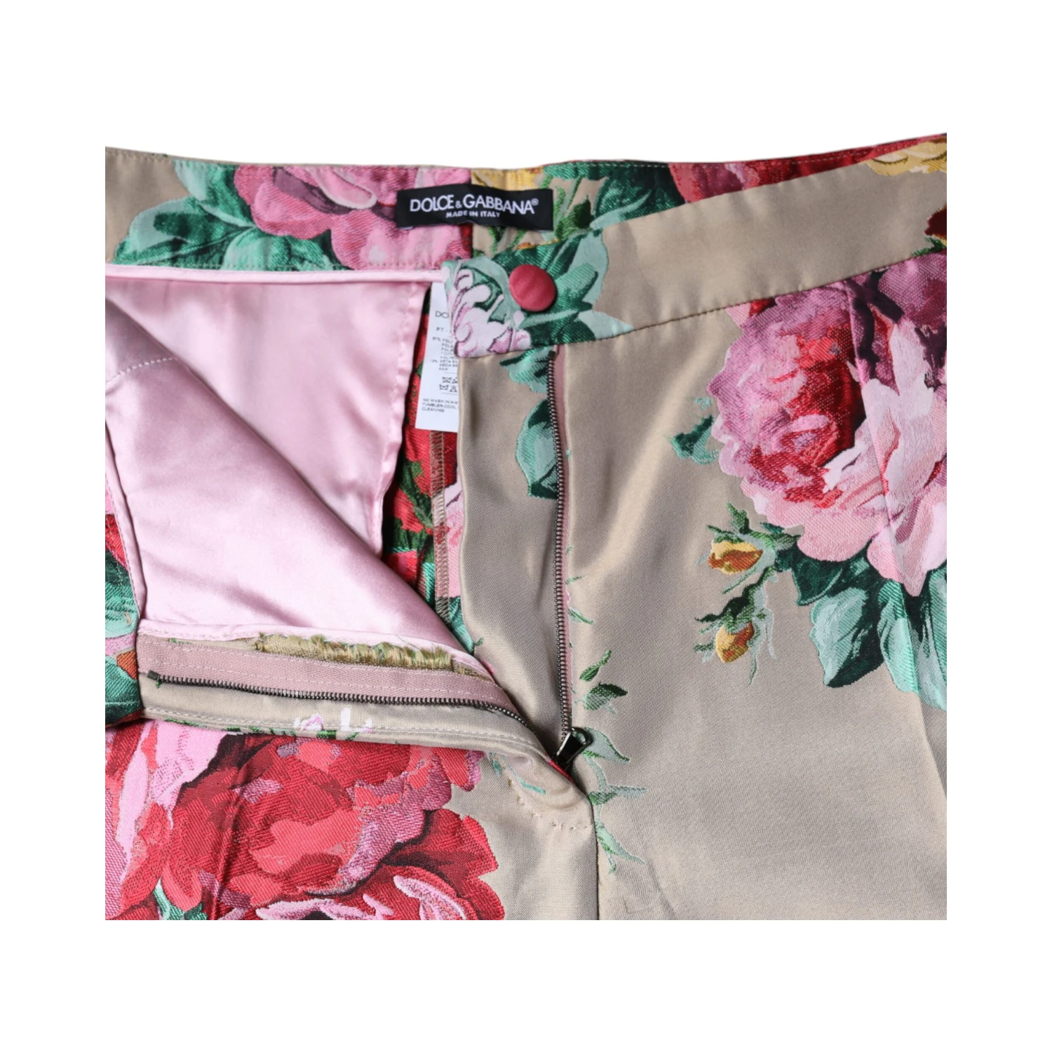 Beige Floral Jacquard High Waist Tapered Pants