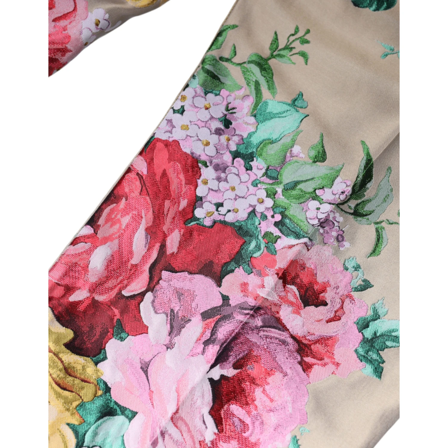 Beige Floral Jacquard High Waist Tapered Pants