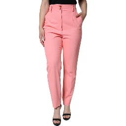Rose Pink Polyester High Waist Tapered Pants