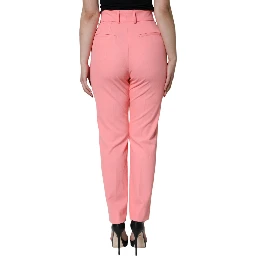 Rose Pink Polyester High Waist Tapered Pants