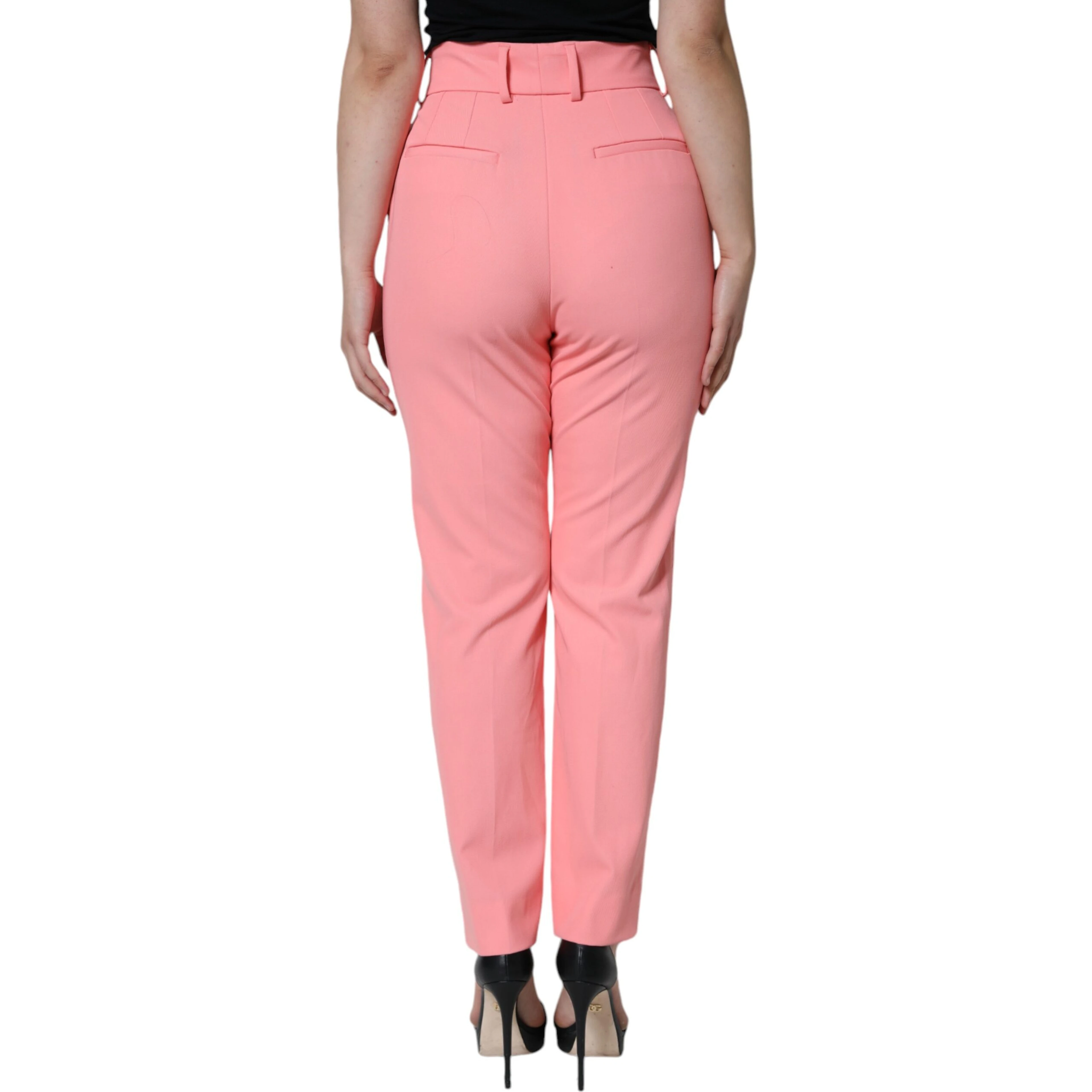 Rose Pink Polyester High Waist Tapered Pants
