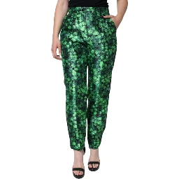 Green Clover Silk Satin High Waist Tapered Pants