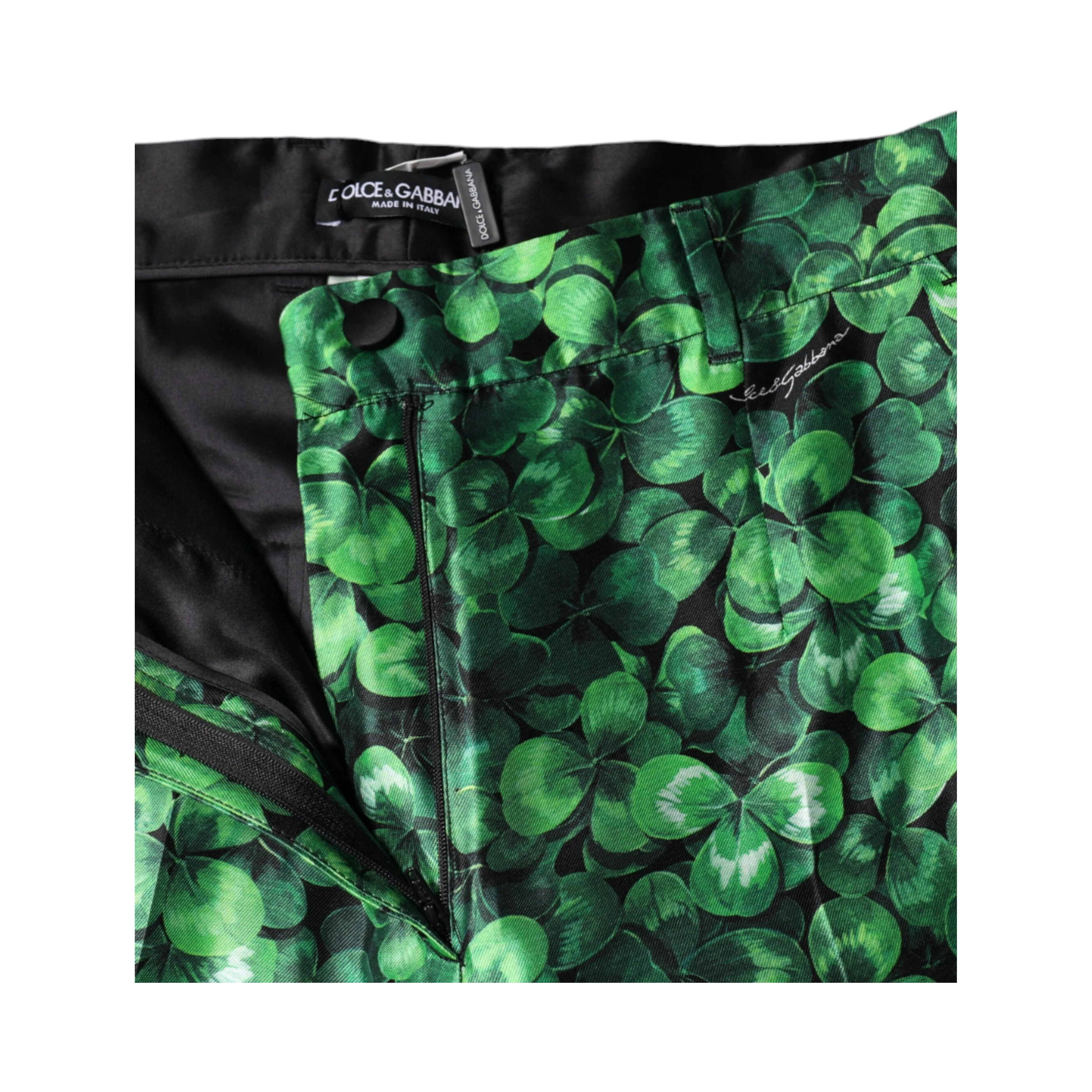Green Clover Silk Satin High Waist Tapered Pants