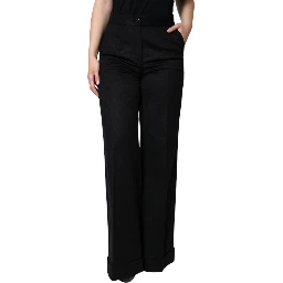Black Cashmere Mid Waist Women Boot Cut Pants