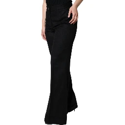 Black Cashmere Mid Waist Women Boot Cut Pants