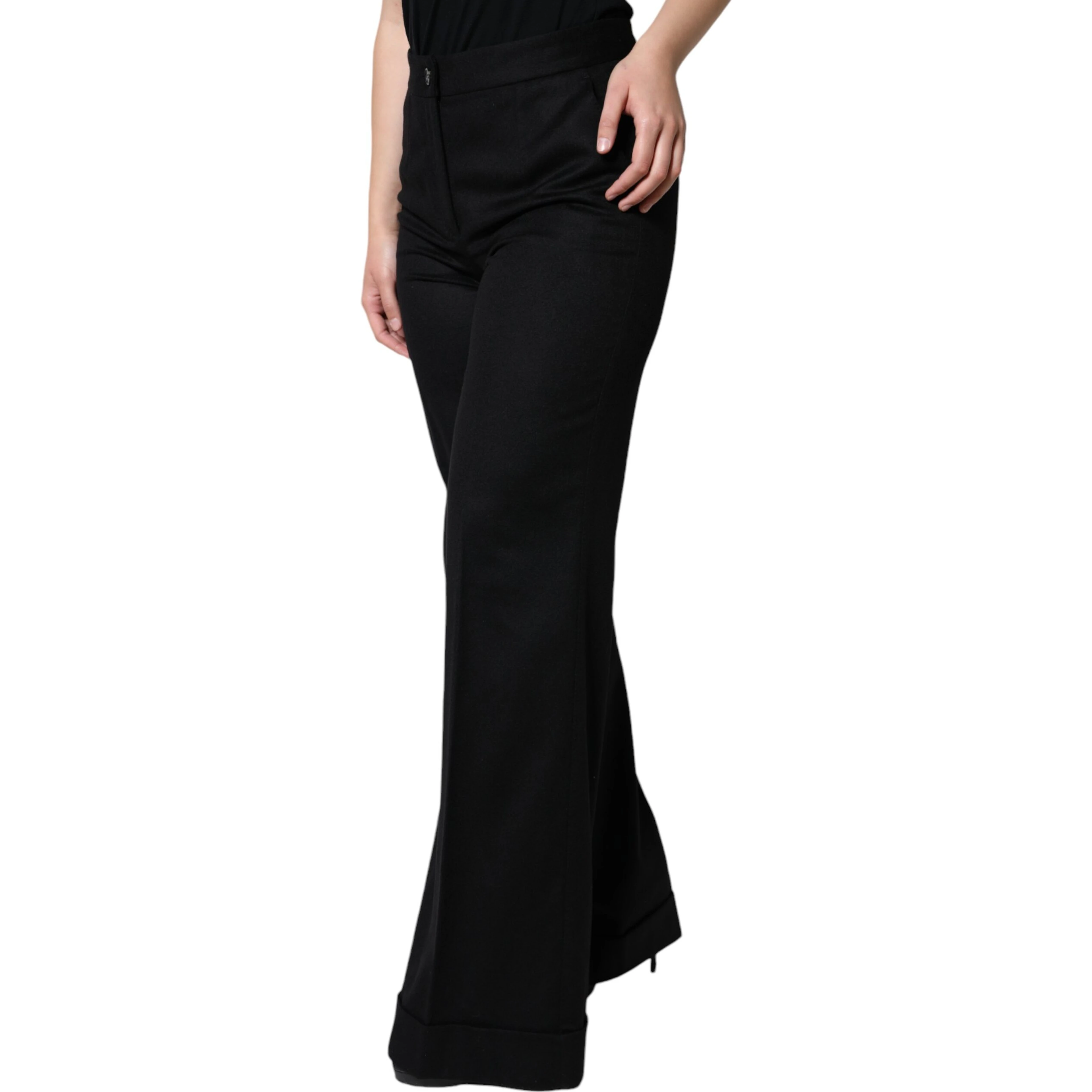Black Cashmere Mid Waist Women Boot Cut Pants