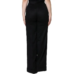 Black Cashmere Mid Waist Women Boot Cut Pants
