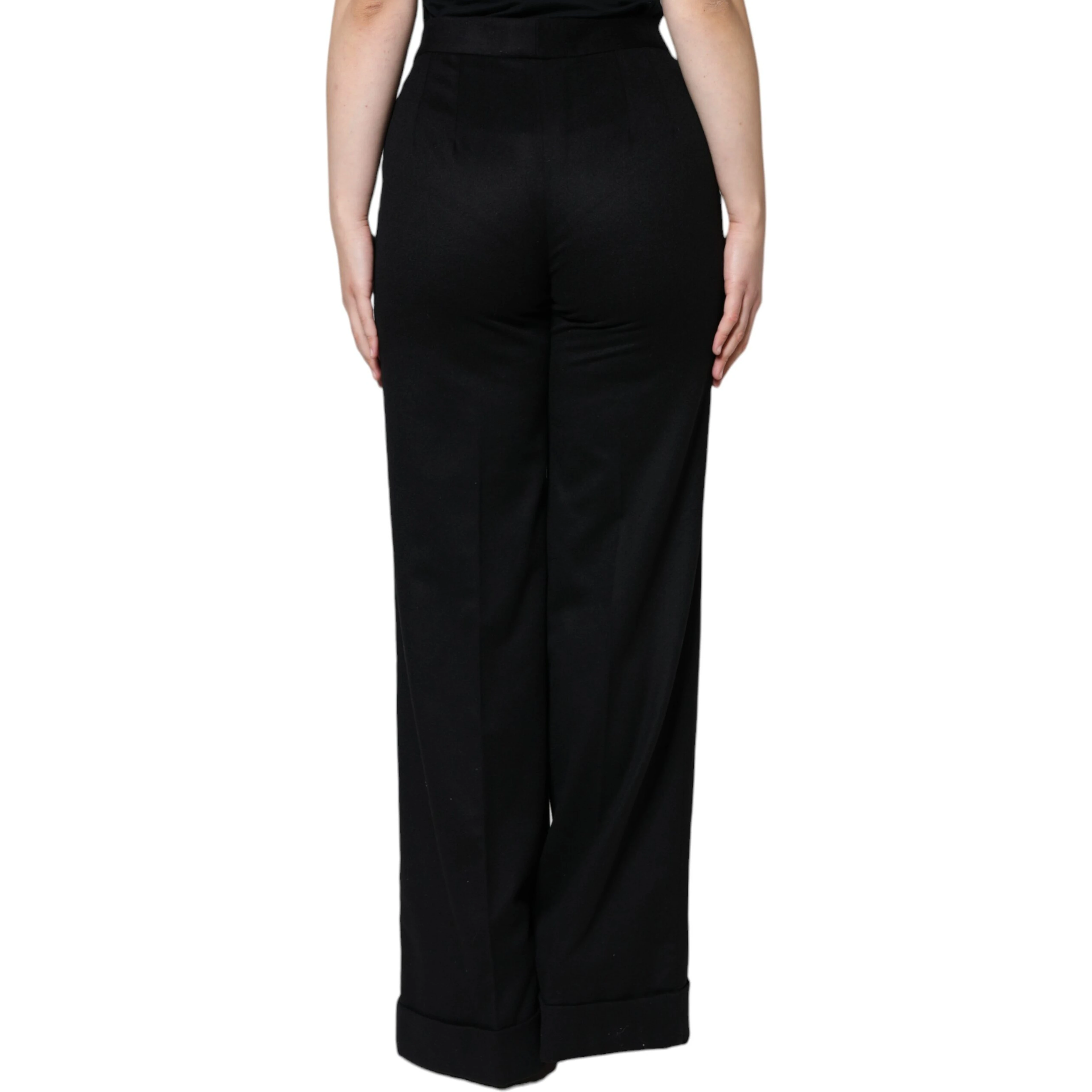 Black Cashmere Mid Waist Women Boot Cut Pants