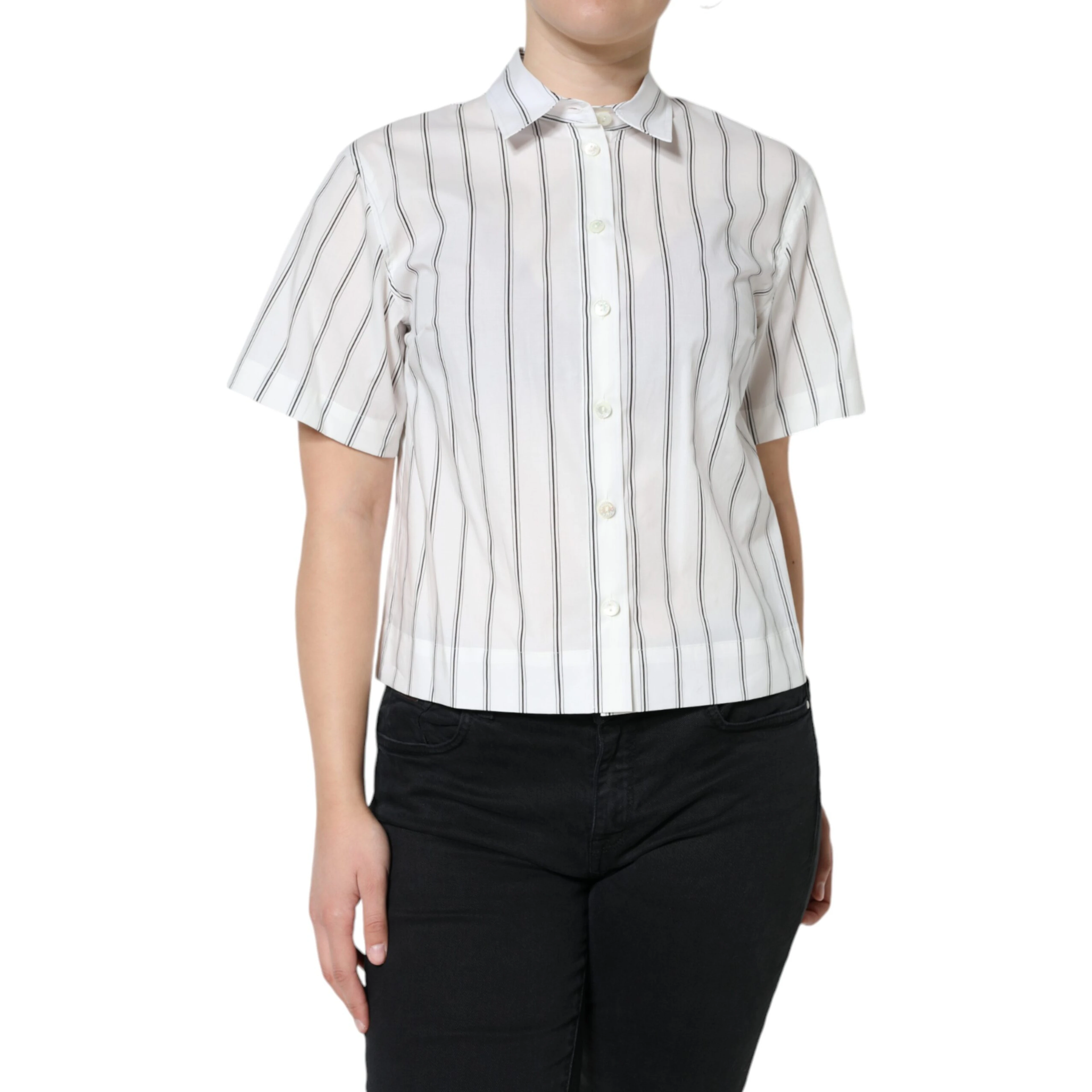 White Striped Collared Short Sleeve Polo Top