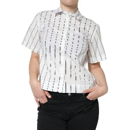 White Striped Collared Short Sleeve Polo Top