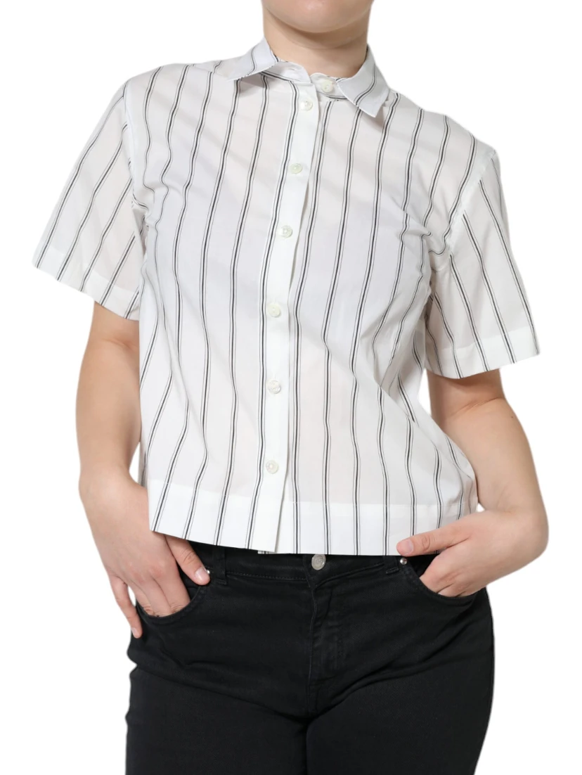 White Striped Collared Short Sleeve Polo Top