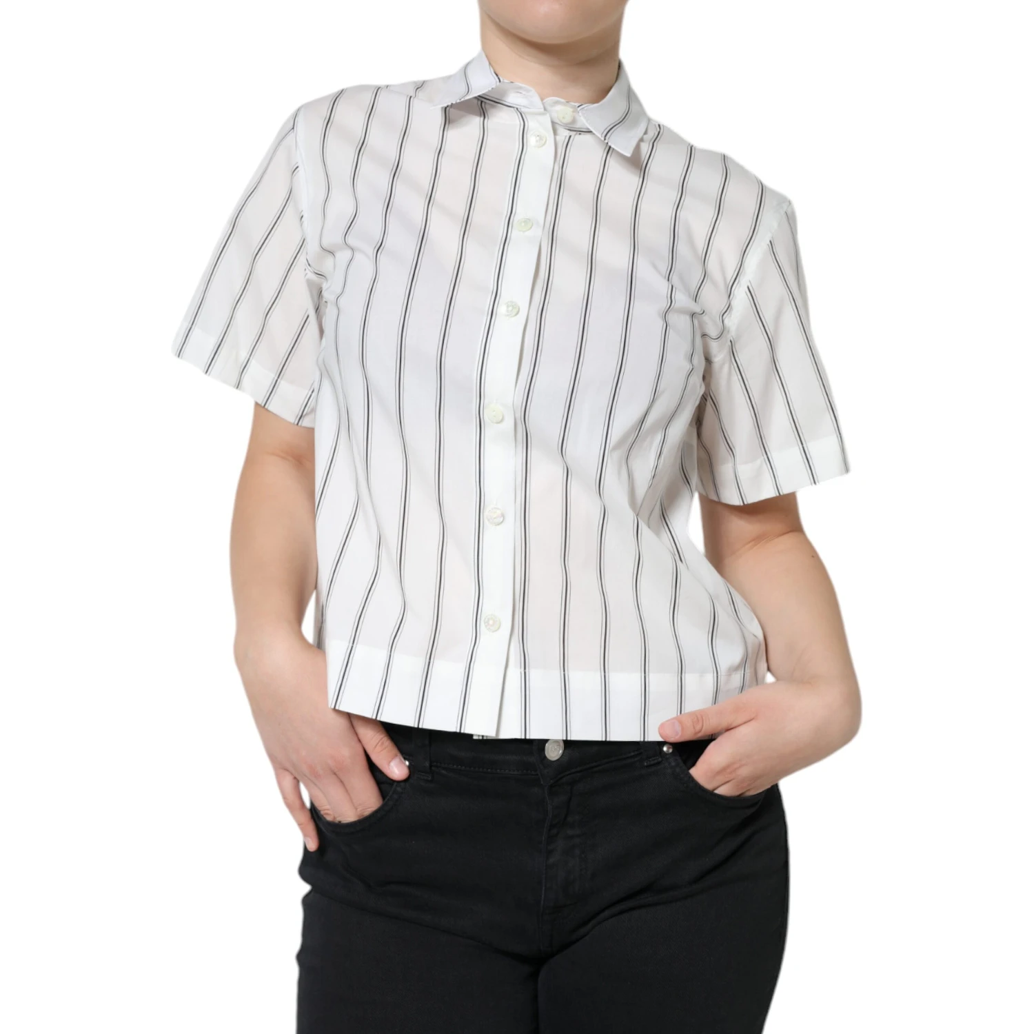 White Striped Collared Short Sleeve Polo Top