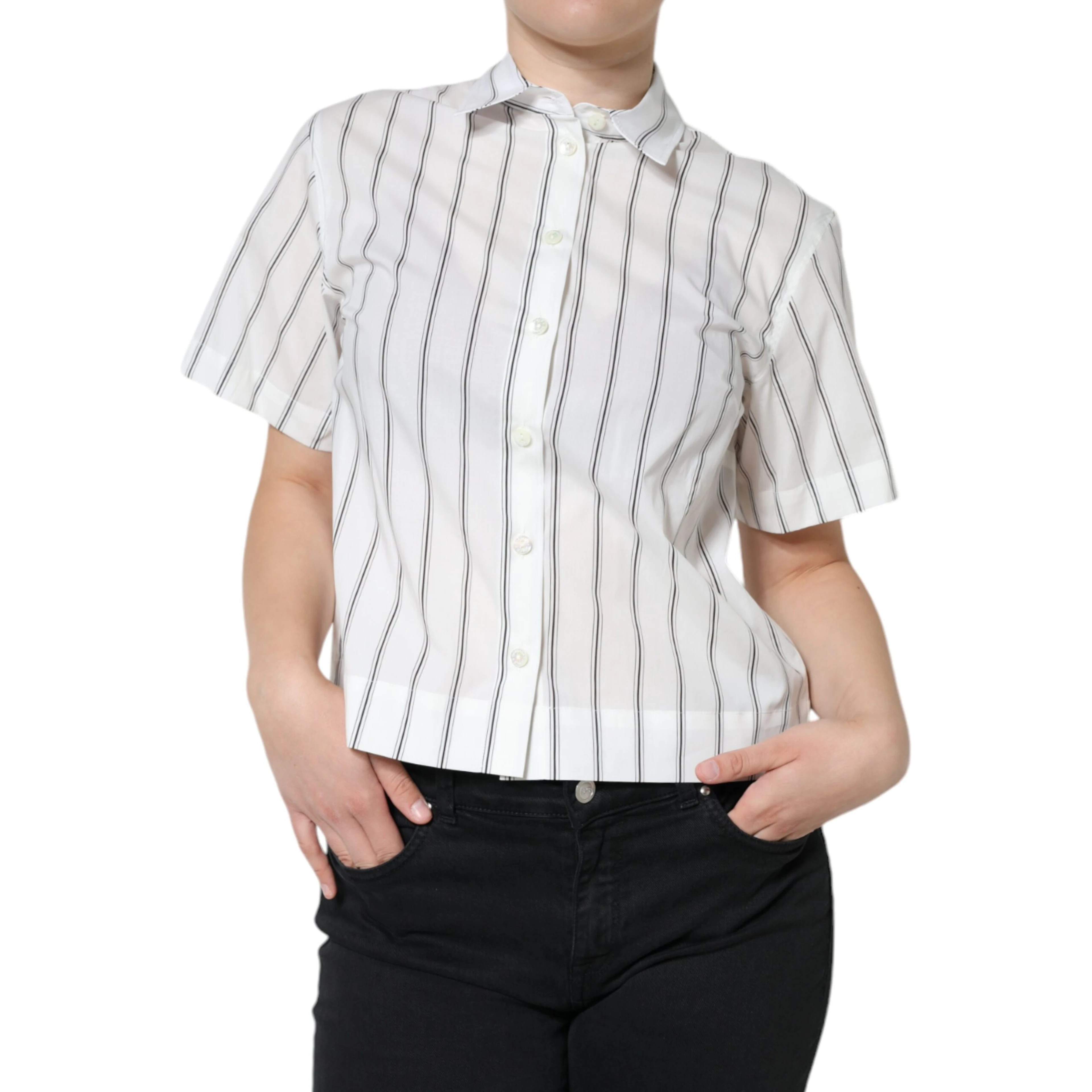 White Striped Collared Short Sleeve Polo Top