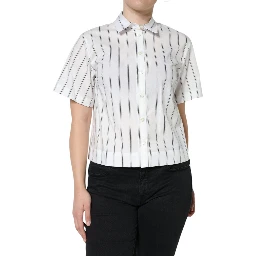White Striped Collared Short Sleeve Polo Top