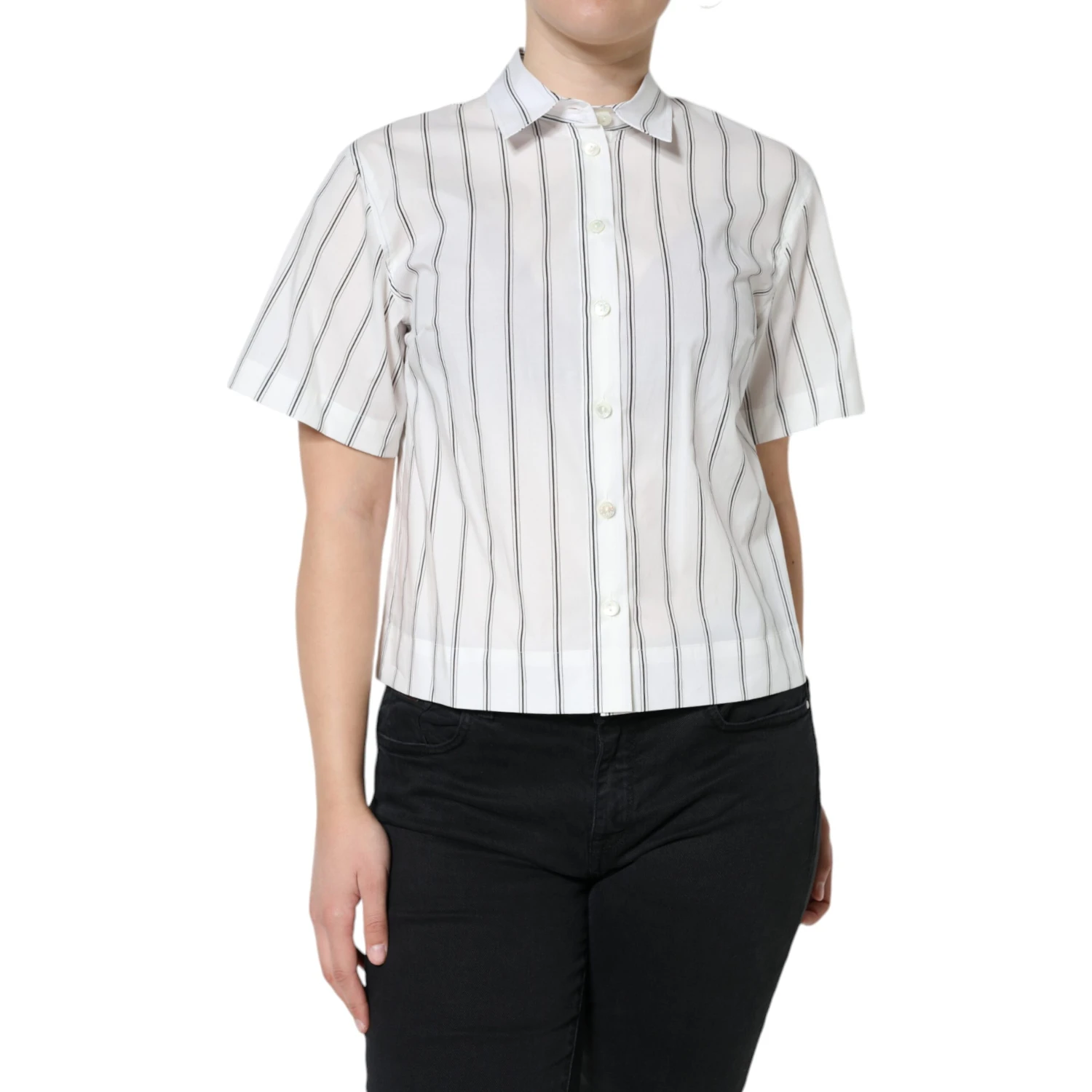 White Striped Collared Short Sleeve Polo Top