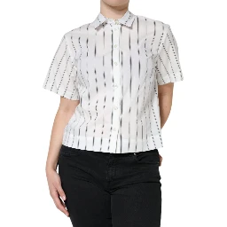 White Striped Collared Short Sleeve Polo Top