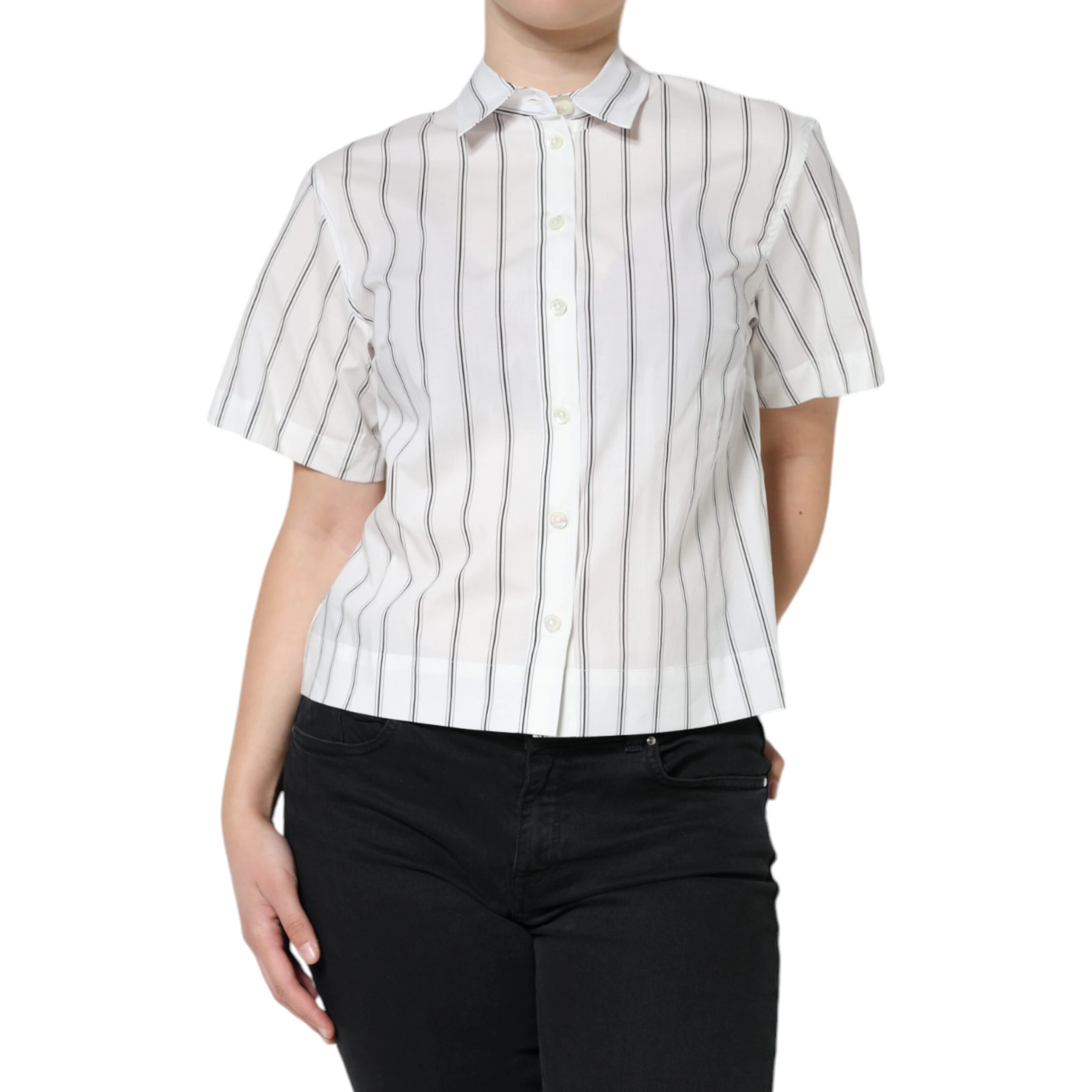 White Striped Collared Short Sleeve Polo Top