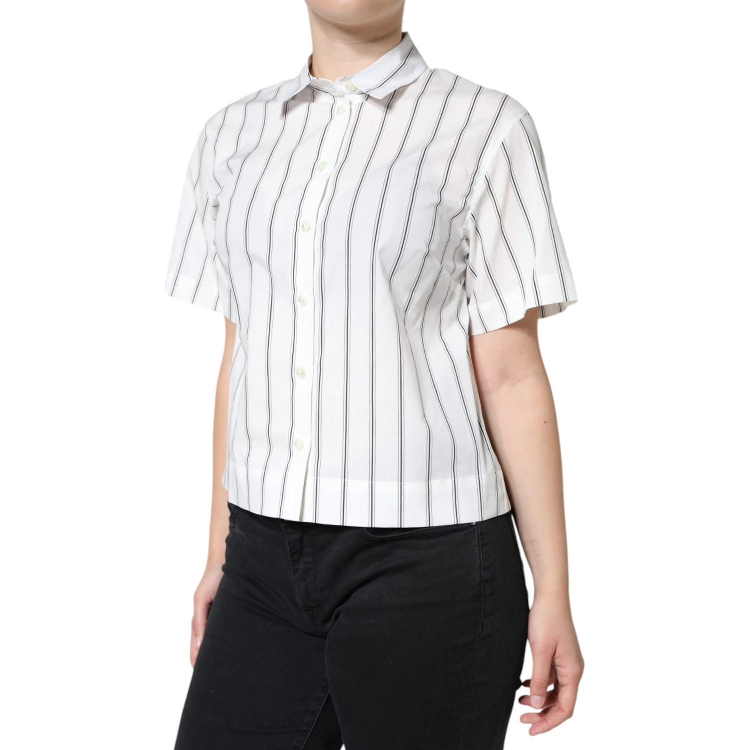 White Striped Collared Short Sleeve Polo Top