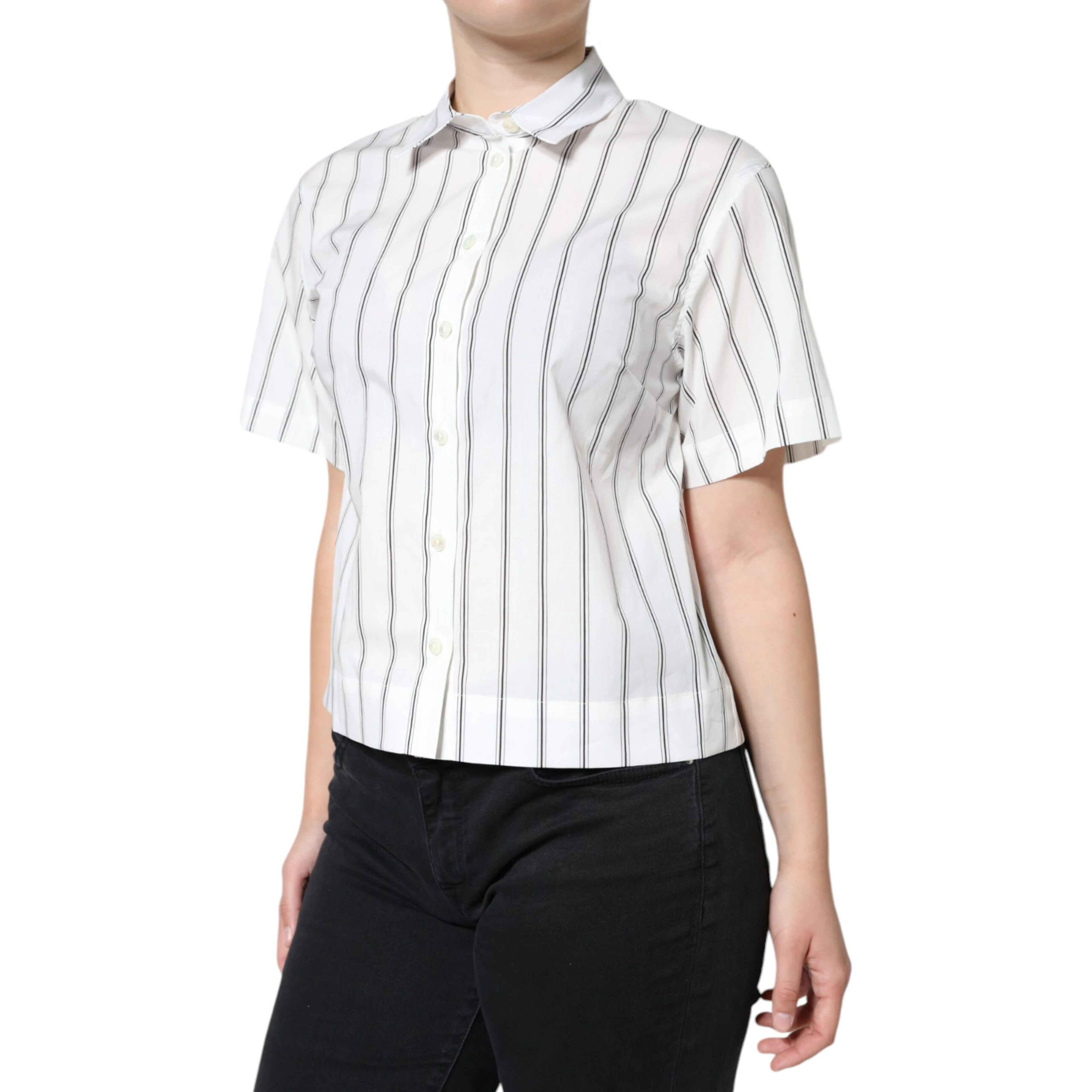 White Striped Collared Short Sleeve Polo Top