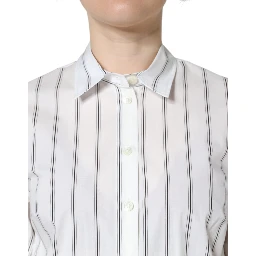 White Striped Collared Short Sleeve Polo Top