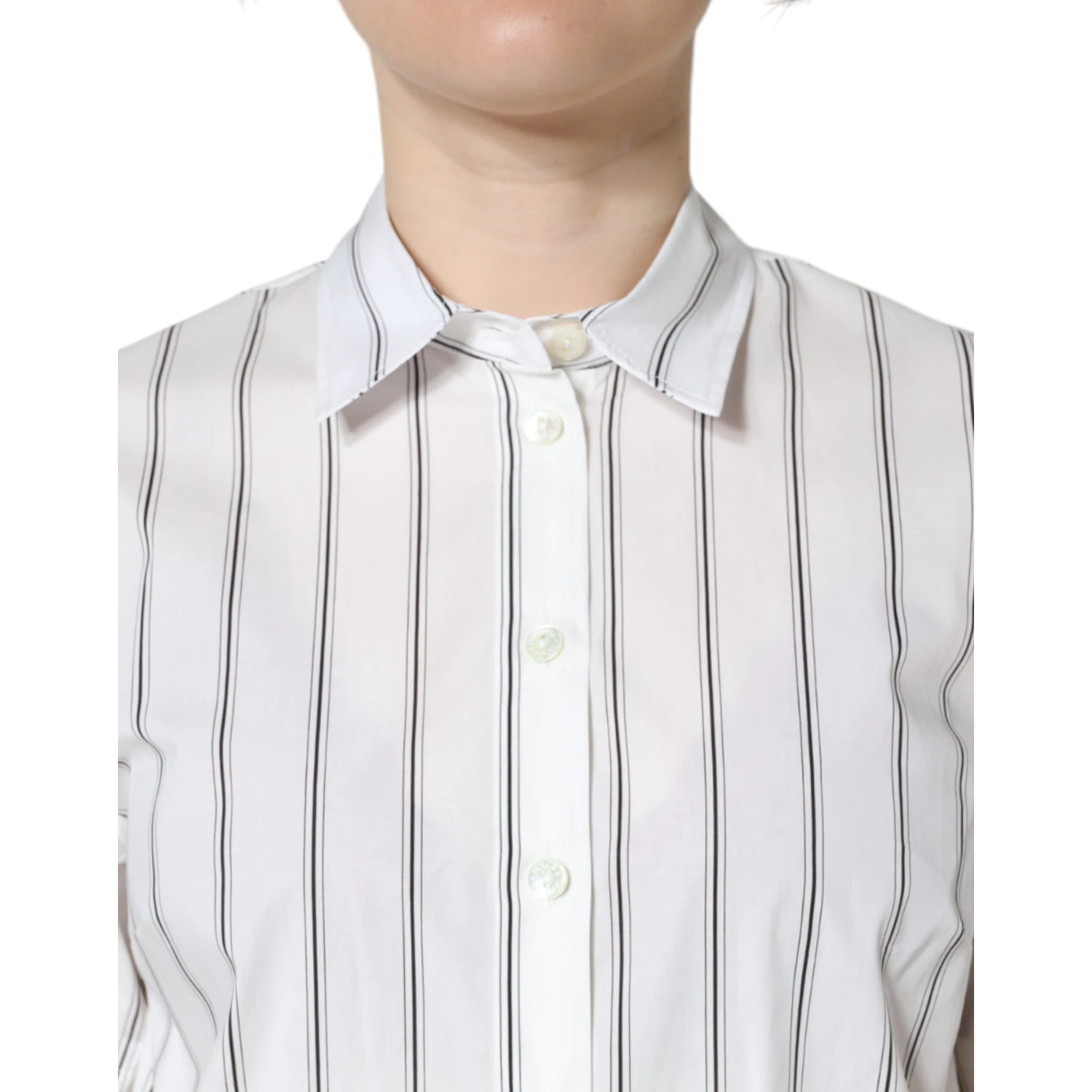 White Striped Collared Short Sleeve Polo Top