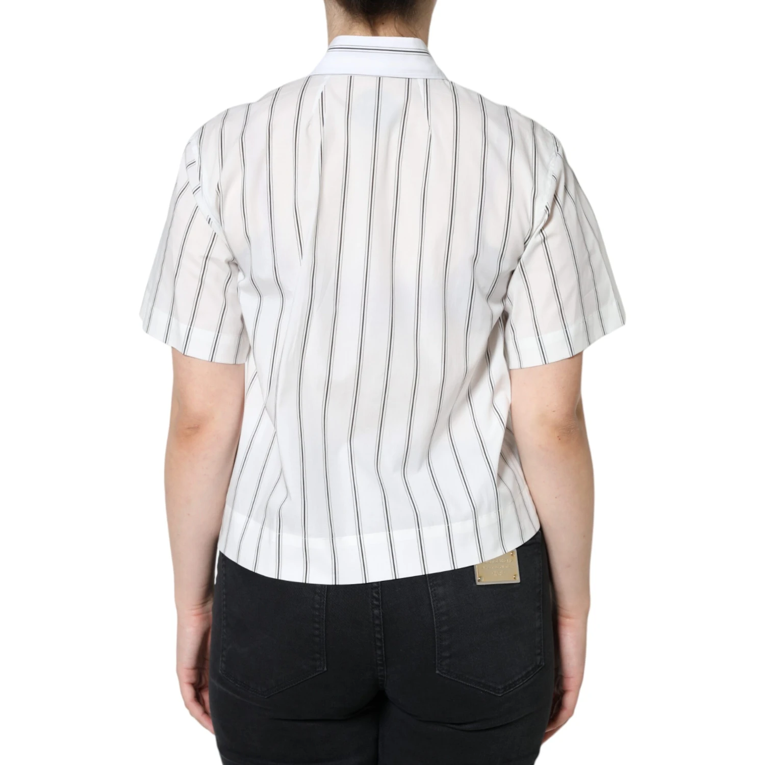White Striped Collared Short Sleeve Polo Top