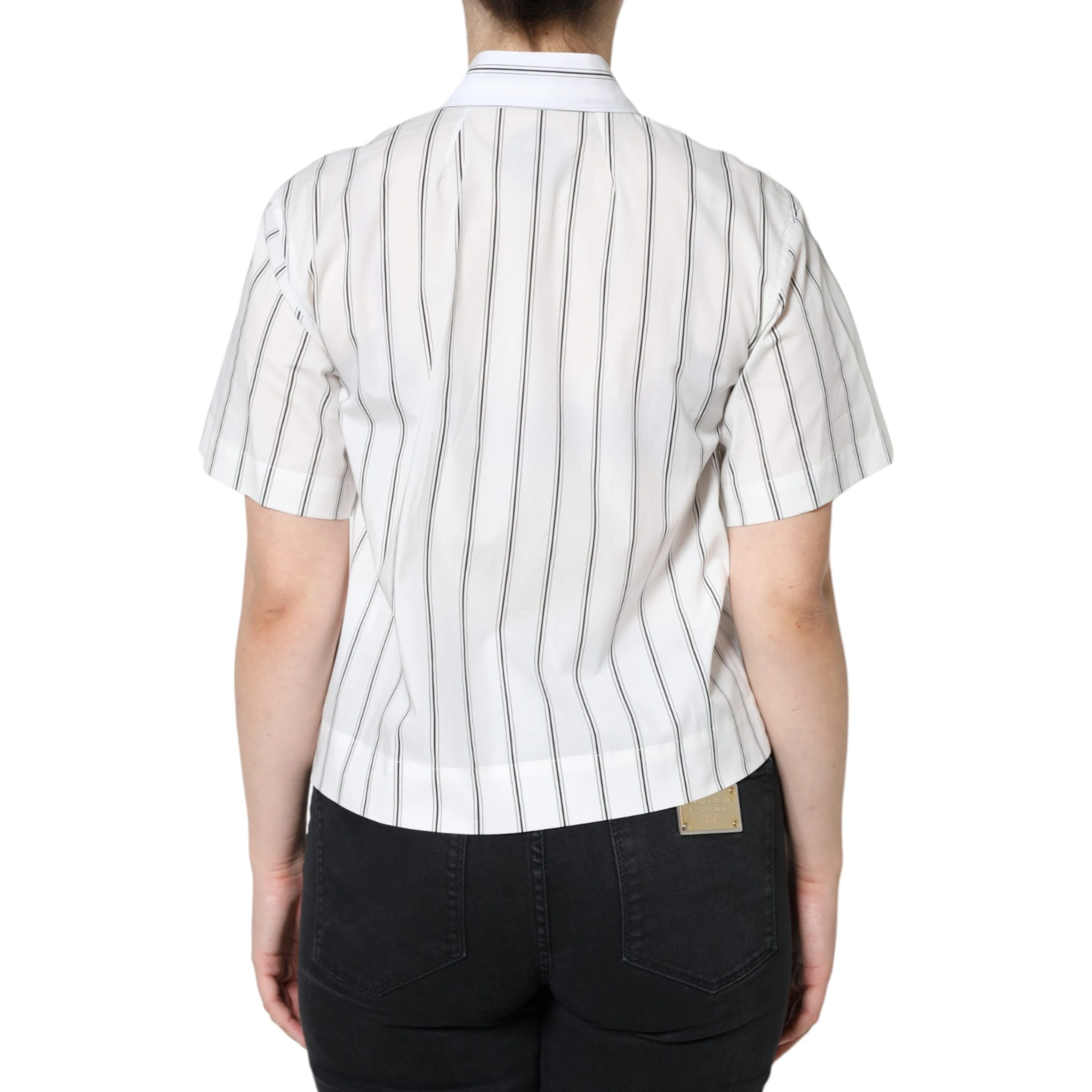 White Striped Collared Short Sleeve Polo Top