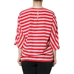 White Red Striped Silk Round Neck T-shirt