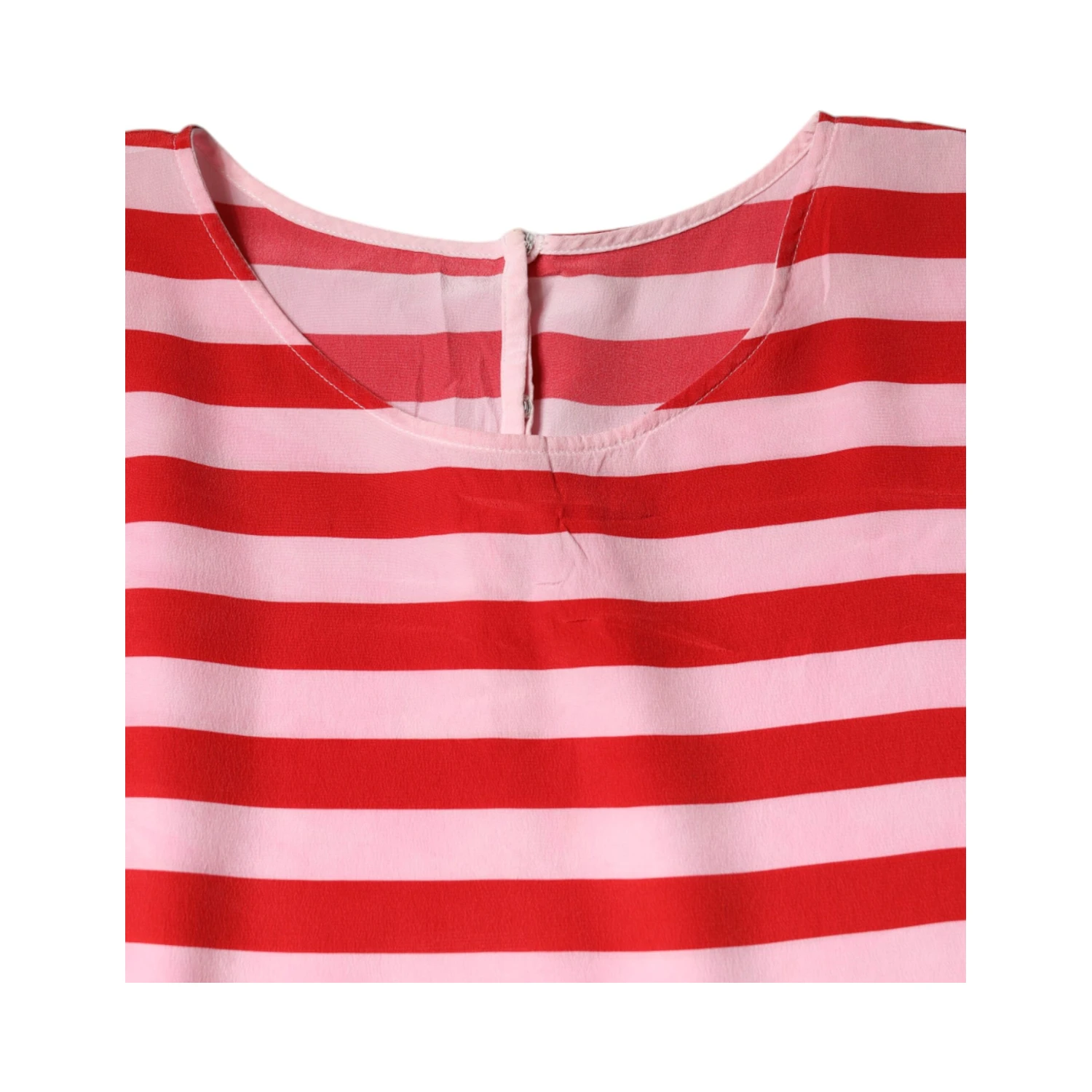 White Red Striped Silk Round Neck T-shirt