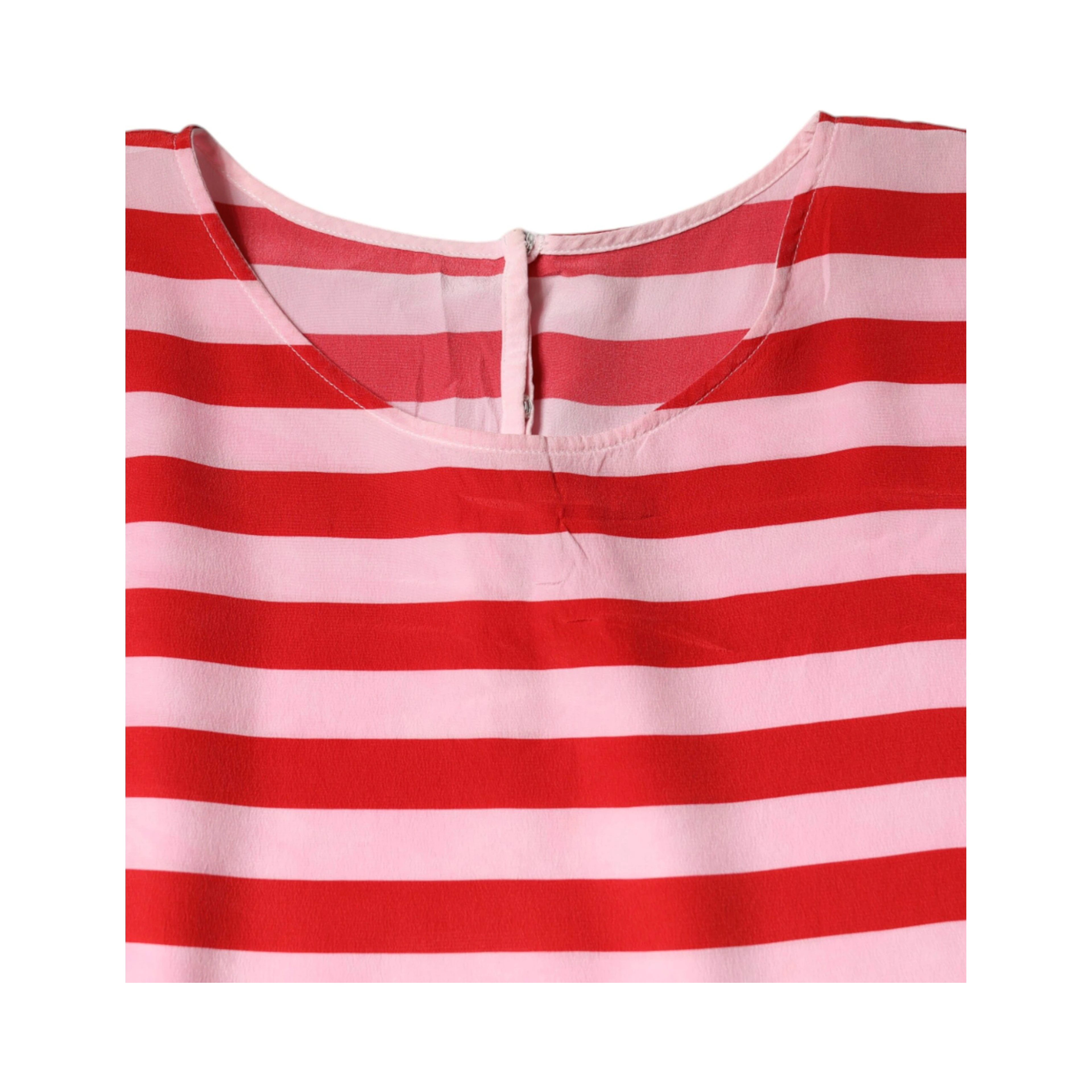 White Red Striped Silk Round Neck T-shirt