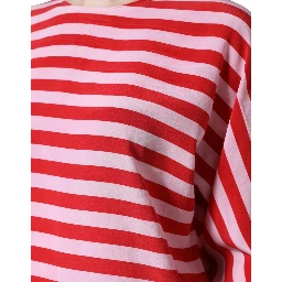 White Red Striped Silk Round Neck T-shirt