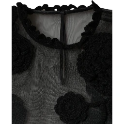 Black Nylon Mesh Transparent Floral Blouse