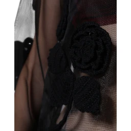 Black Nylon Mesh Transparent Floral Blouse