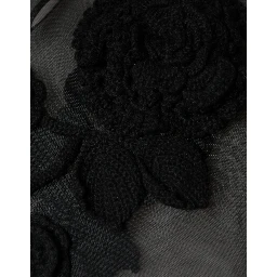 Black Nylon Mesh Transparent Floral Blouse