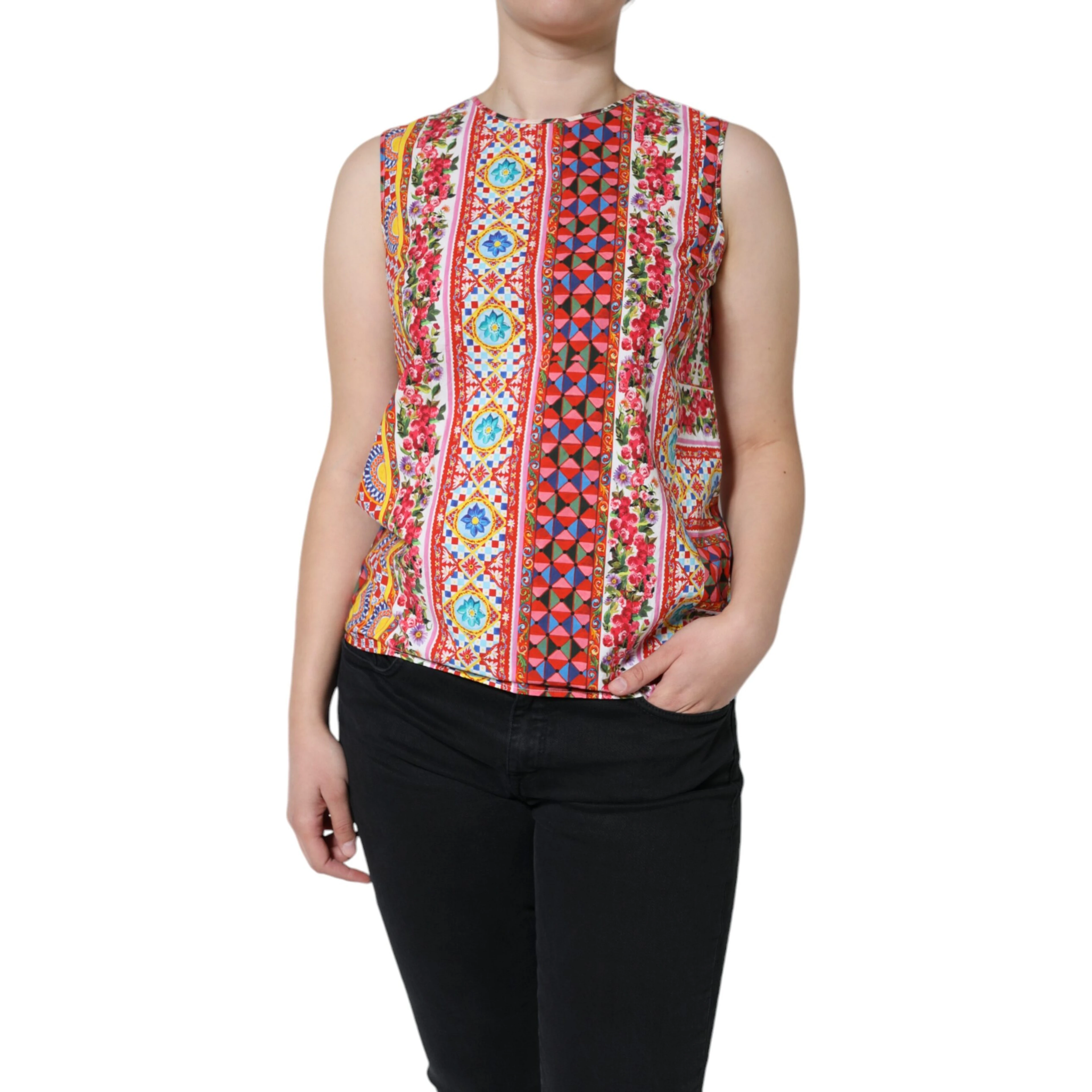 Multicolor Cotton Carretto Floral Tank Top