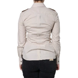 Beige Cotton Collared Button Down Shirt Top