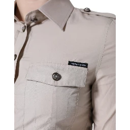 Beige Cotton Collared Button Down Shirt Top