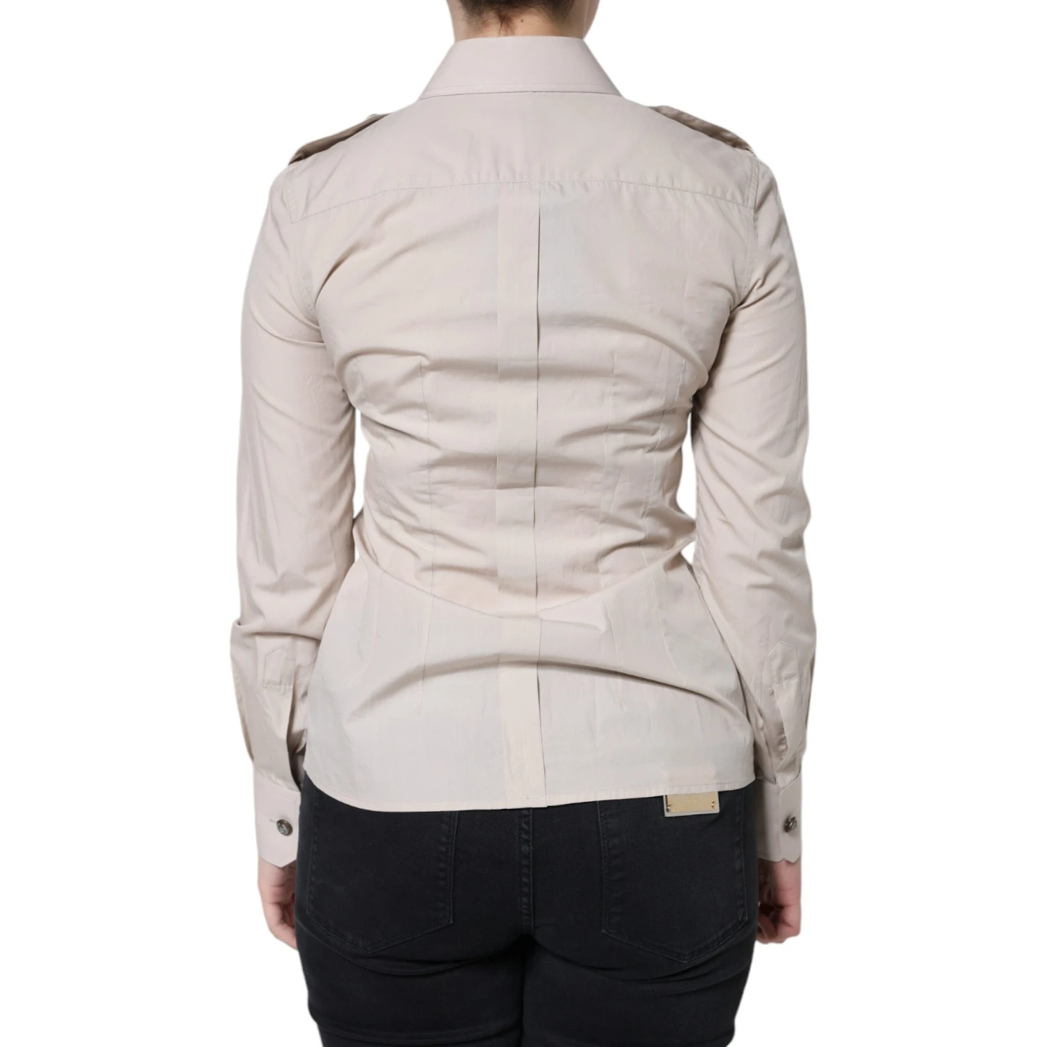 Beige Cotton Collared Button Down Shirt Top