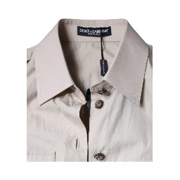 Beige Cotton Collared Button Down Shirt Top